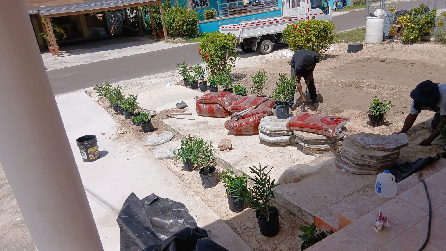 KJ Landscaping team working on a residential landscaping project